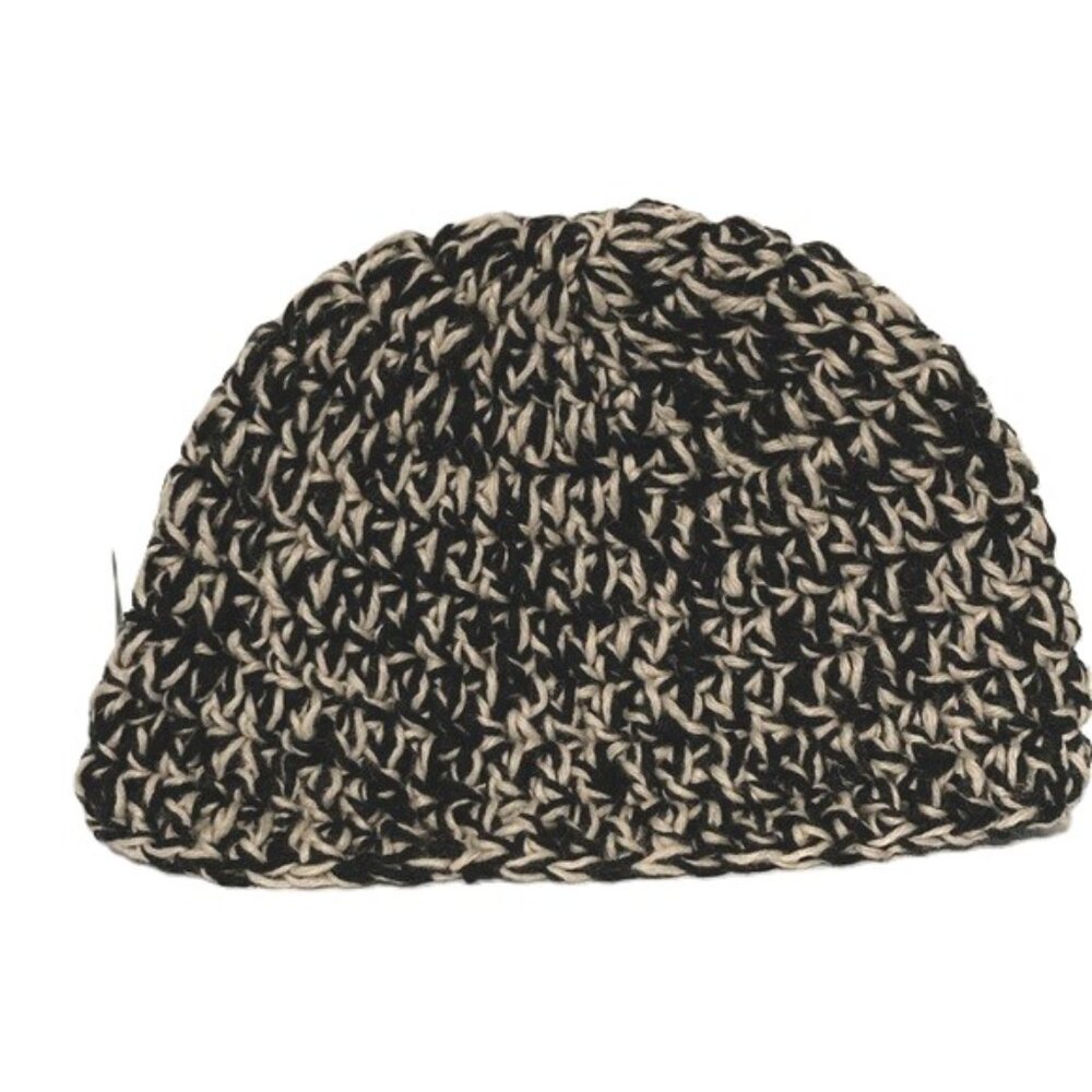 Beanie Hat Hand Crochet Black White Unisex